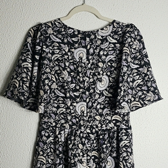 NWOT Ann Taylor Floral Midi Dress Flutter Sleeve Black White Whymsical Classic - Picture 9 of 12